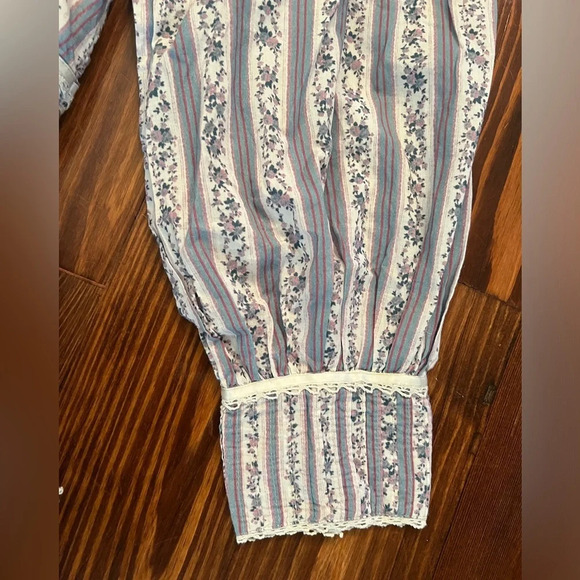 LOVESHACKFANCY Astor Striped Ruffle-Tiered Dress Blue & White Floral Long Sleeve - Picture 9 of 12